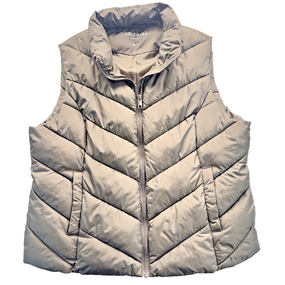 Cole Haan Signature Puffer Vest XL Brown Quilted Zip Lightweight Jacket